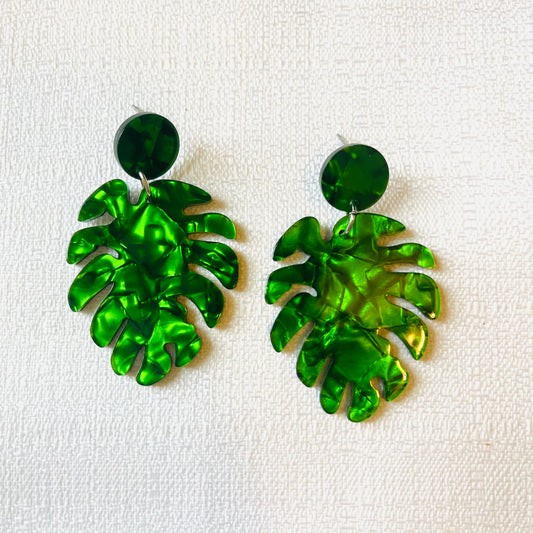 Acrylic Leaf Earring - Green