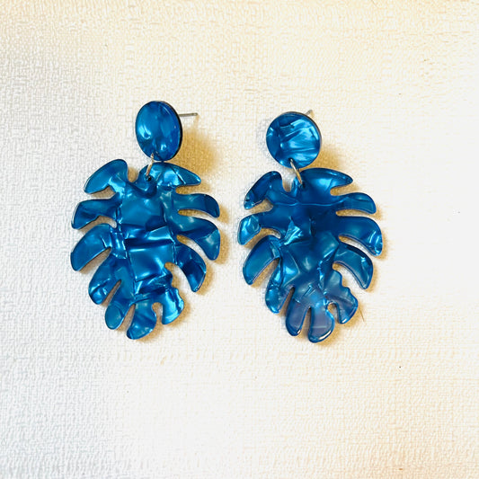 Acrylic Leaf Earring - Blue